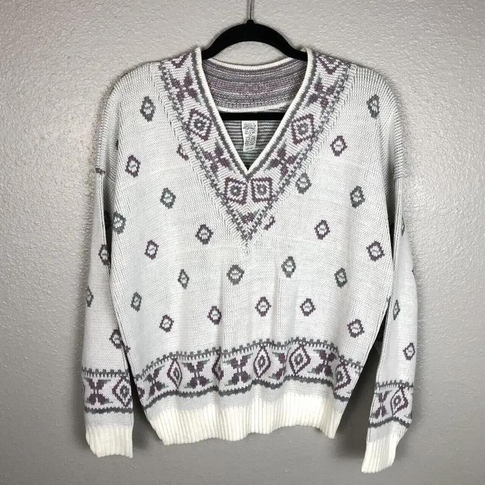 Vintage Size Large Matching Sweater & Cardigan Pastel Knit Floral Cottage Flower